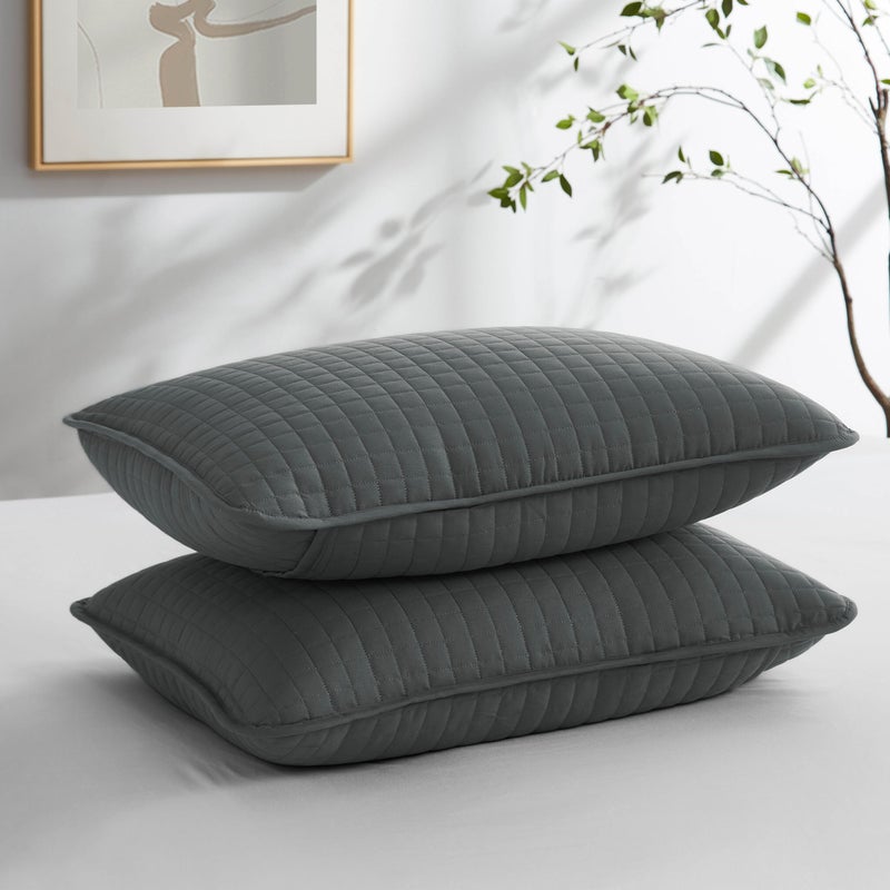 Southshore Fine Livi Southshore Fine Linens - VILANO Springs - Pair of Quilted Pillow Sham Covers (No Inserts)  18"" x 18""  Slate  - Image 1