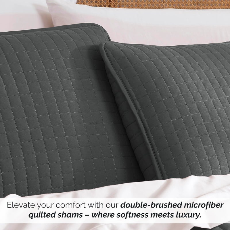 Southshore Fine Livi Southshore Fine Linens - VILANO Springs - Pair of Quilted Pillow Sham Covers (No Inserts)  18"" x 18""  Slate  - Image 4