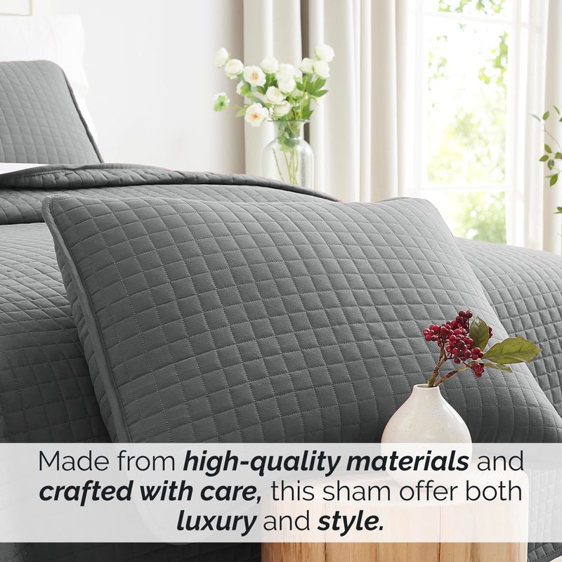 Southshore Fine Livi Southshore Fine Linens - VILANO Springs - Pair of Quilted Pillow Sham Covers (No Inserts)  18"" x 18""  Slate  - Image 3