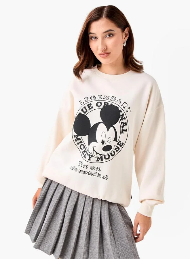 SP Characters Oversized Sweatshirt with Mickey Mouse Print Polyester Blend