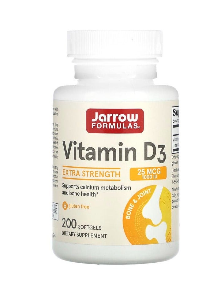 jarrow formulas Vitamin D3, Cholecalciferol, Extra Strength, 25 mcg (1,000 IU), 200 Softgels