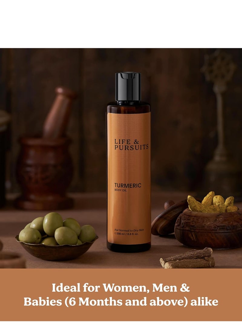 Life & Pursuits - Life & Pursuits Turmeric Body Oil 6.8 Fl Oz - Ayurvedic Massage Oil with Vitamin E, Coconut Oil, Almond Oil & Squalane| Reduces Dark Spots, Brightens Skin, Hydrates & Moisturizes (6.8 Fl Oz) - Image 1
