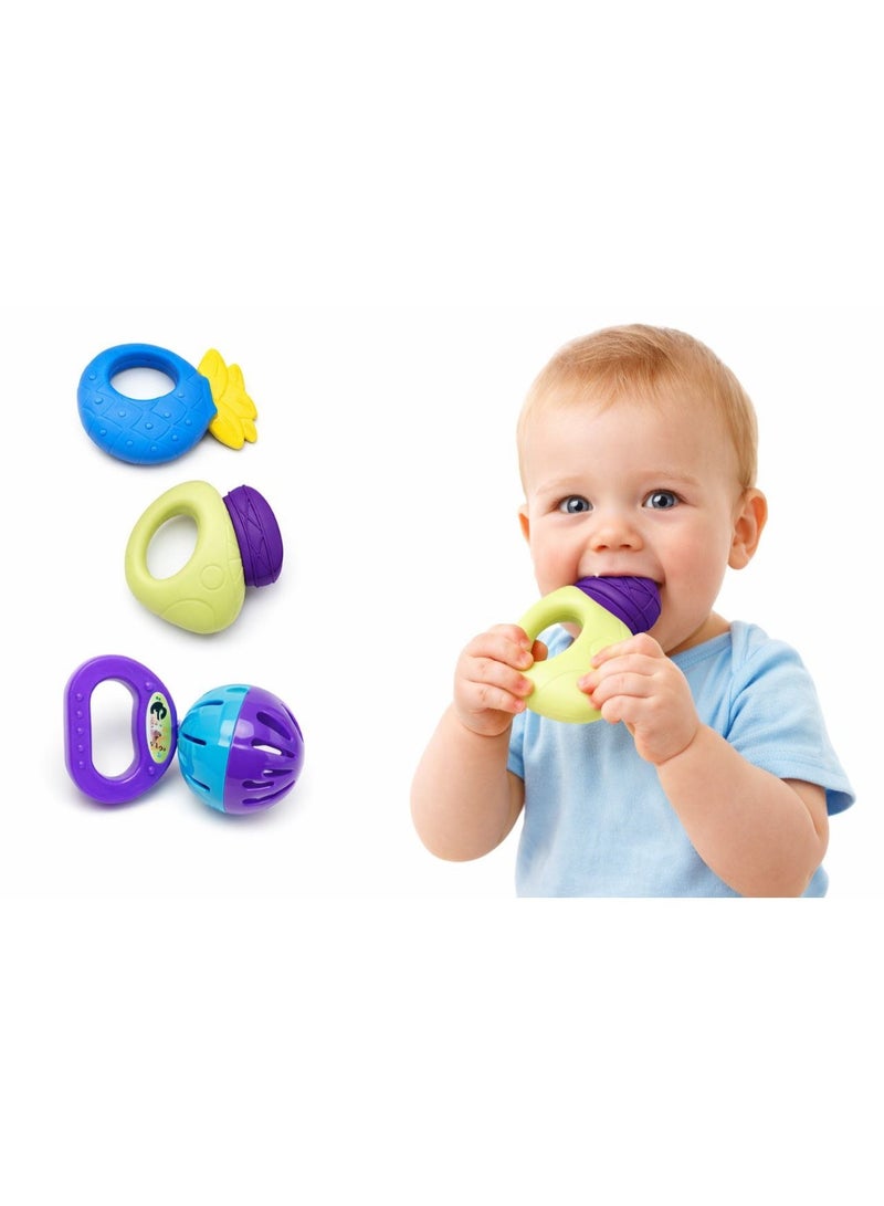 3 لعبه شخيله للاطفال الرضع - شخاليل وعضاضات أطفال حديثي الولادة | طقم عضاضة وسيليكون آمن 3 قطع بألوان زاهية لتخفيف ألم التسنين وتنمية المهارات الحسية +3 شهور - Image 1