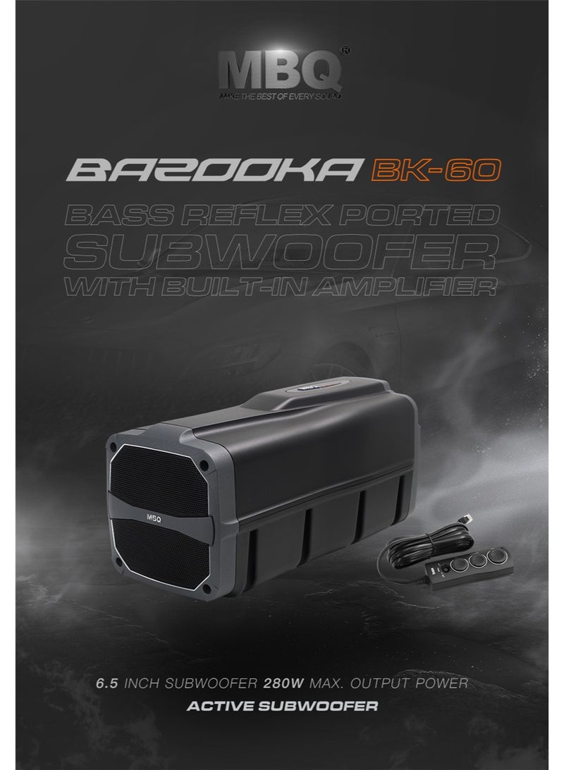 مضخم صوت MBQ BK-60 النشط للسيارة، مقاس 6.5 بوصة، مزود بمضخم صوت من الفئة D، بقدرة 180 واط RMS / 280 واط ذروة، أنبوب جهير من الألومنيوم - Image 5