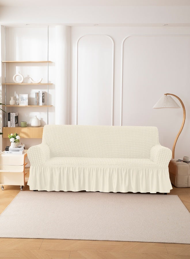 ايست من نون غطاء أريكة 3D قابل للتمدد، قماش ناعم - رائع لحماية الأثاث - 3 مقاعد (200-270 سم) - لون كريمي - Image 1