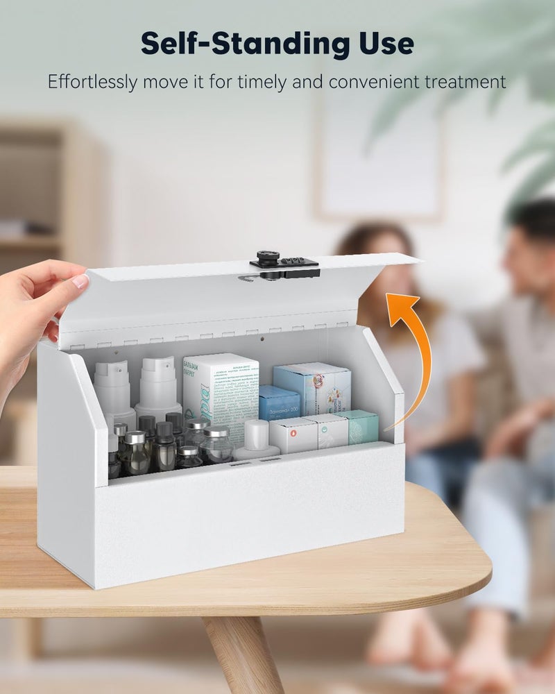 Uniclife Wall Mount Medicine Cabinet with Combination Lock Locking First Aid Cabinet Lockable Medical Cabinet Small Medicine Organizer Secure Steel Wall Cabinet Metal Storage Box, White - Image 3