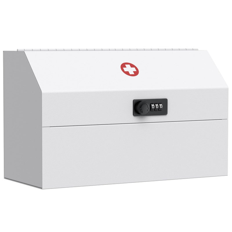 Uniclife Wall Mount Medicine Cabinet with Combination Lock Locking First Aid Cabinet Lockable Medical Cabinet Small Medicine Organizer Secure Steel Wall Cabinet Metal Storage Box, White - Image 1