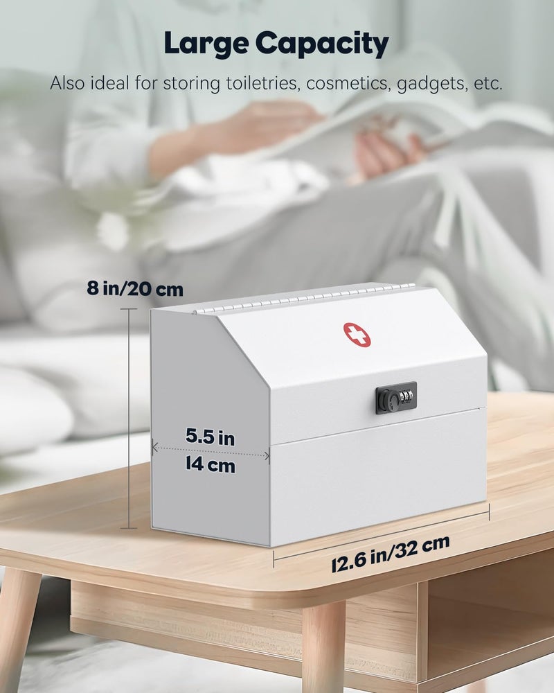 Uniclife Wall Mount Medicine Cabinet with Combination Lock Locking First Aid Cabinet Lockable Medical Cabinet Small Medicine Organizer Secure Steel Wall Cabinet Metal Storage Box, White - Image 2