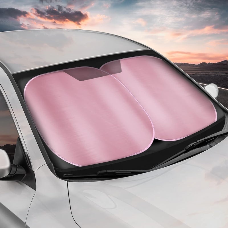 Carbella BDK 2PC Metallic Pink Car Window Sun Shade Auto Shade for Windshield Visor, Block UV Reflect Heat to Keep Your Car SUV Truck, 31.75" x 28.75" - Image 5
