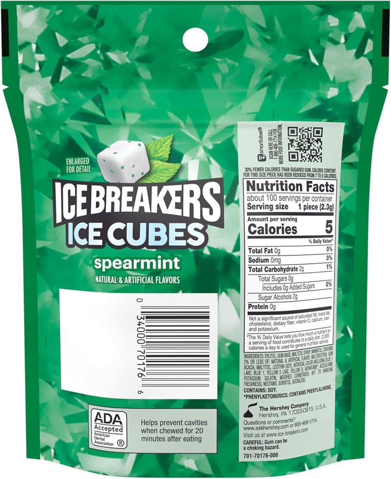Ice Breakers Sugar Free Ice Cubes Chewing Gum, Spearmint Flavor, 100 Pieces - Image 2