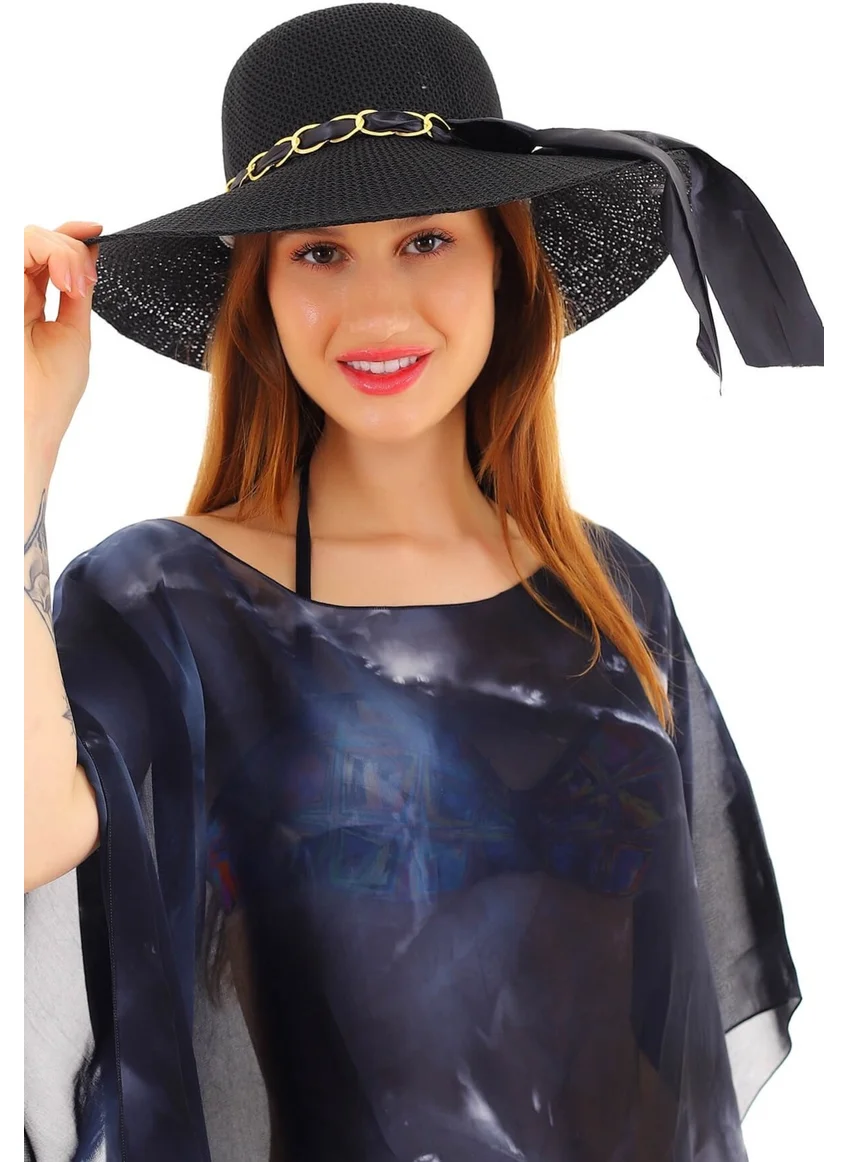 Deafox Chain Detailed Straw Beach Hat