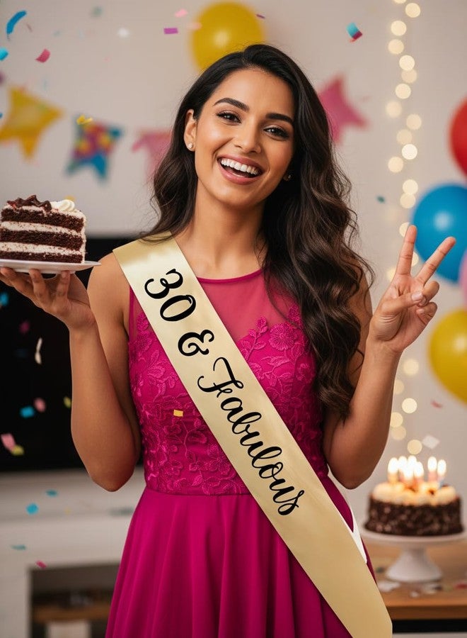 Hubops 30 & Fabulous sash for Girls Birthday /30th Birthday Sash Party Decoration (Gold) - Image 3