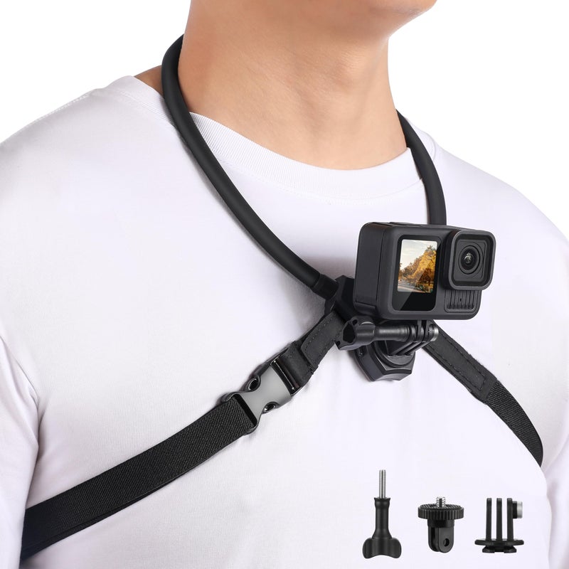 STARTRC VCR Neck Mount for DJI Osmo Nano Action 6 5 Pro 43 for Insta360 X5 X4 air X3 Go Ultra for Gopro Hero 13121110 MAX 2 Adjustable Chest Strap Adapter Hand Free Necklace Lanyard Holder Accessories - Image 2
