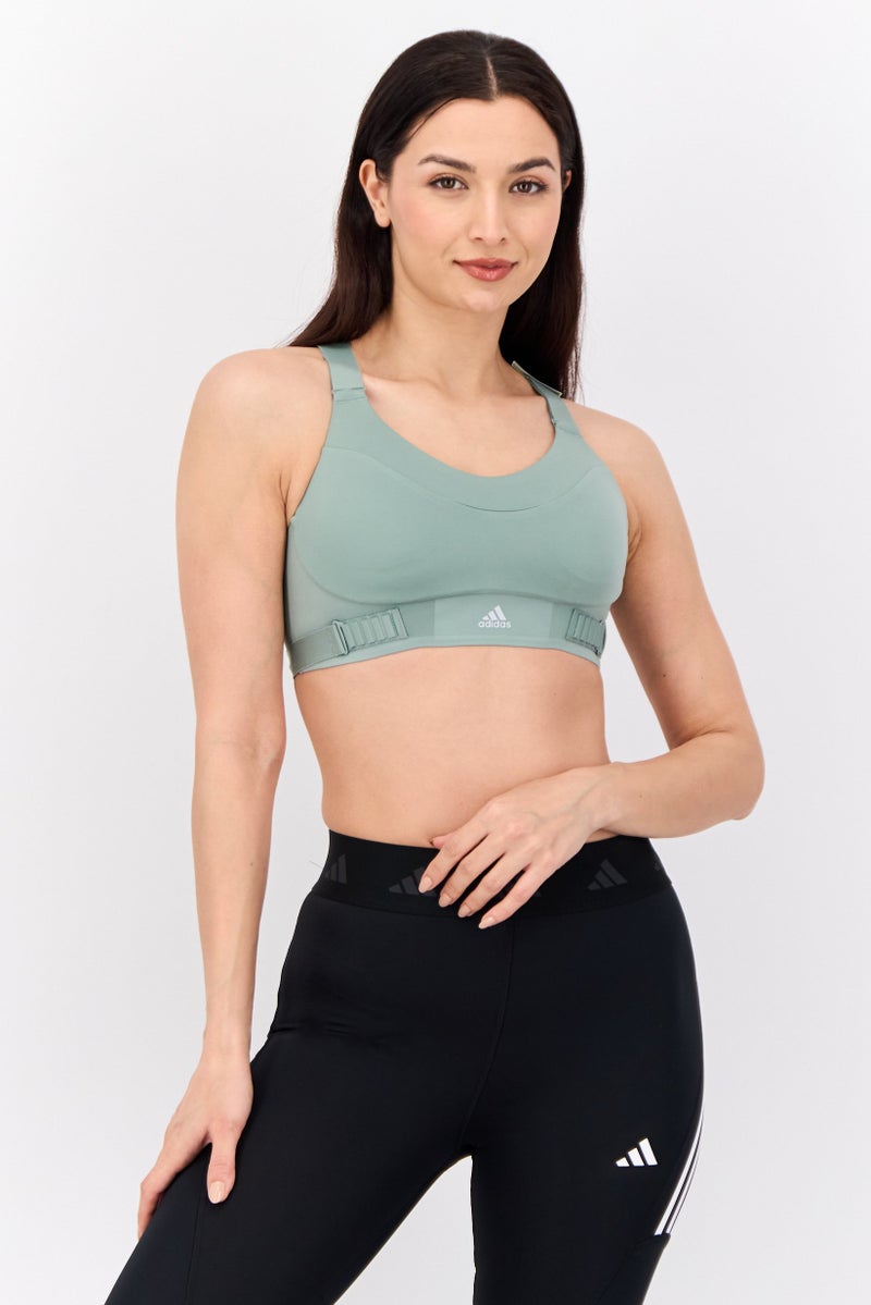 Adidas Women Brand Logo Padded Training Sports Bra, Sage Green - Image 1
