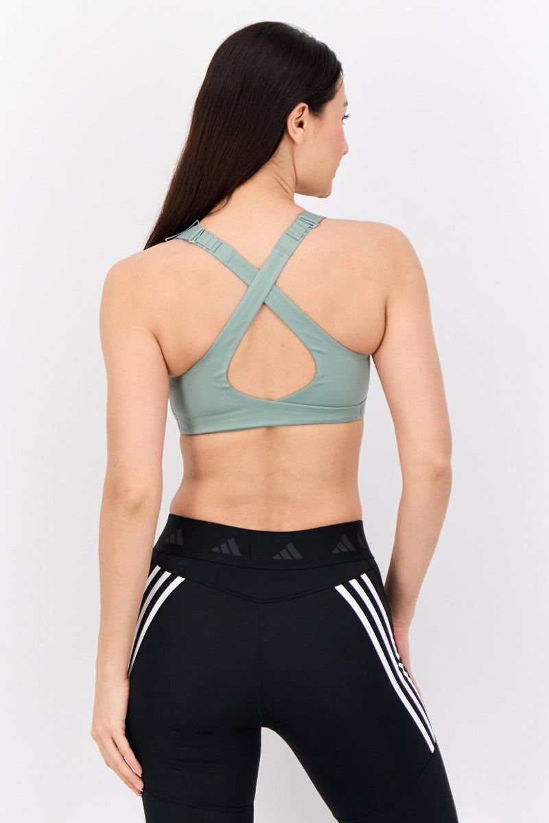 Adidas Women Brand Logo Padded Training Sports Bra, Sage Green - Image 3