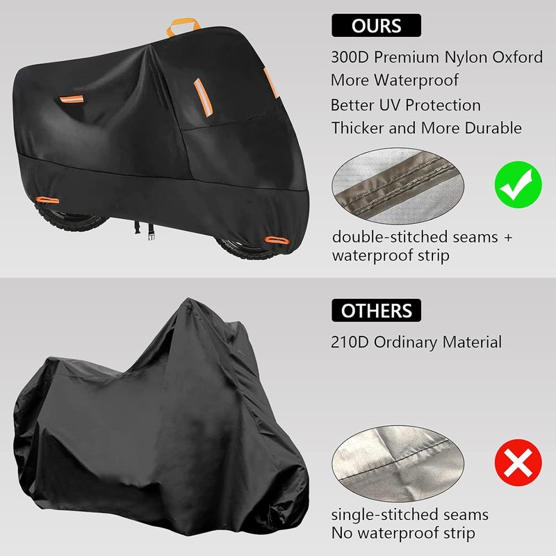 seceles 300D Heavy Duty Small Motorcycle Cover, Seceles All Season Durable Waterproof Outdoor Protection Scooter Cover with Lock-Holes Storage Bag Fits up to 72 inch Bike (M: 72" x 33" x 39") Elegant upgraded practical design - Image 2