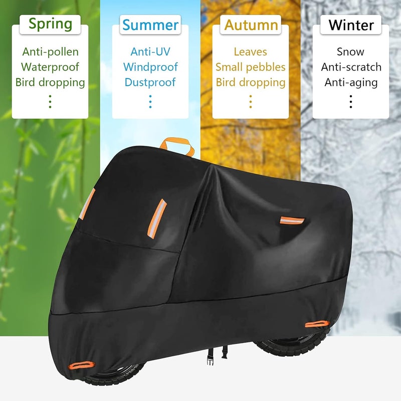 seceles 300D Heavy Duty Small Motorcycle Cover, Seceles All Season Durable Waterproof Outdoor Protection Scooter Cover with Lock-Holes Storage Bag Fits up to 72 inch Bike (M: 72" x 33" x 39") Elegant upgraded practical design - Image 5