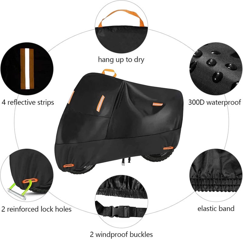 seceles 300D Heavy Duty Small Motorcycle Cover, Seceles All Season Durable Waterproof Outdoor Protection Scooter Cover with Lock-Holes Storage Bag Fits up to 72 inch Bike (M: 72" x 33" x 39") Elegant upgraded practical design - Image 3