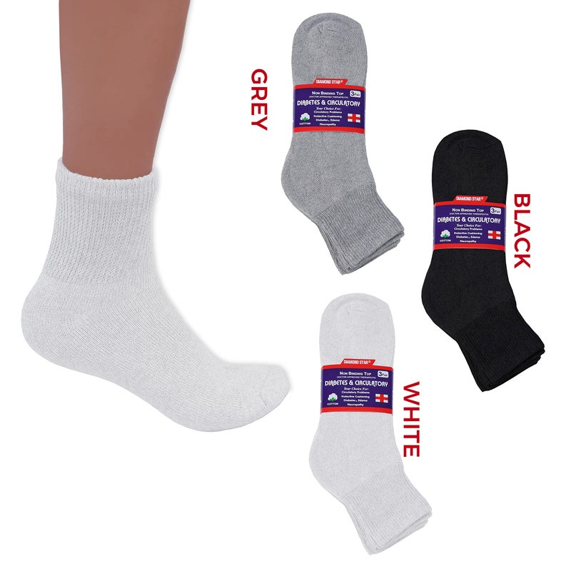 Diamond Star Diabetic Ankle Socks, Non-Binding Circulatory Doctor Approved Cushion Cotton Quarter Socks for Menâ€™s Womenâ€™s (6 Pack White, Men's 10-13 Shoe Size 7-12) - Image 3