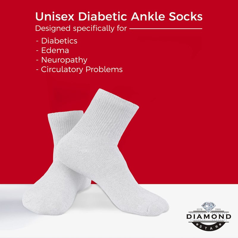 Diamond Star Diabetic Ankle Socks, Non-Binding Circulatory Doctor Approved Cushion Cotton Quarter Socks for Menâ€™s Womenâ€™s (6 Pack White, Men's 10-13 Shoe Size 7-12) - Image 5