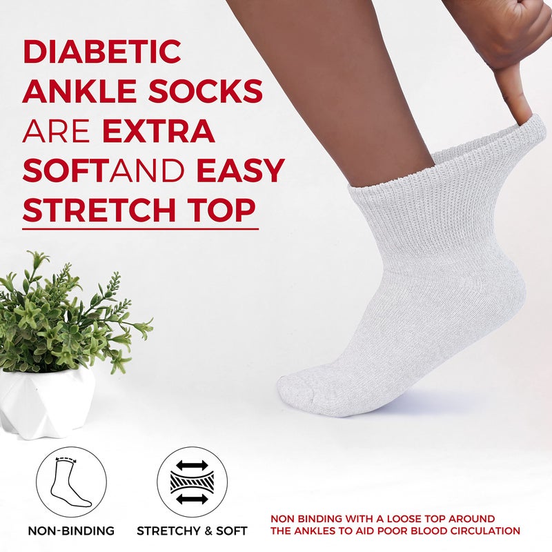 Diamond Star Diabetic Ankle Socks, Non-Binding Circulatory Doctor Approved Cushion Cotton Quarter Socks for Menâ€™s Womenâ€™s (6 Pack White, Men's 10-13 Shoe Size 7-12) - Image 2