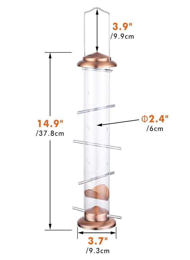 iBorn Nyjer/Thistle Bird Feeder Metal Bird Feeders for Outdoors,Finch Feeders for Outside,Tube Feeder Hanging Hook 14 Inch Brushed Copper - Image 2