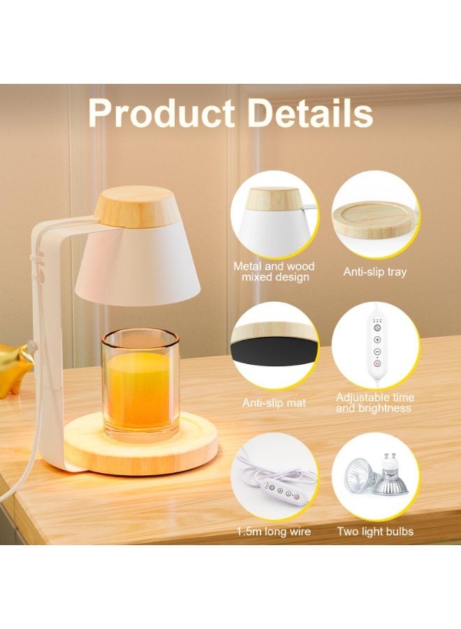 Arabest مصباح تسخين الشموع مع مؤقت، مصباح تسخين الشموع قابل للتعتيم بدون خطوات، مصباح تسخين الشموع الكهربائي بارتفاع قابل للتعديل، سخان شمع للشموع المعطرة مع 2 لمبة، للزينة في المهرجانات والمنزل (أبيض صغير) - Image 2