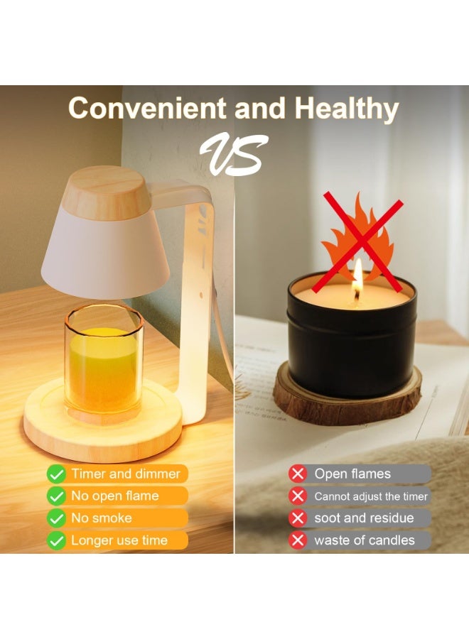 Arabest مصباح تسخين الشموع مع مؤقت، مصباح تسخين الشموع قابل للتعتيم بدون خطوات، مصباح تسخين الشموع الكهربائي بارتفاع قابل للتعديل، سخان شمع للشموع المعطرة مع 2 لمبة، للزينة في المهرجانات والمنزل (أبيض صغير) - Image 3