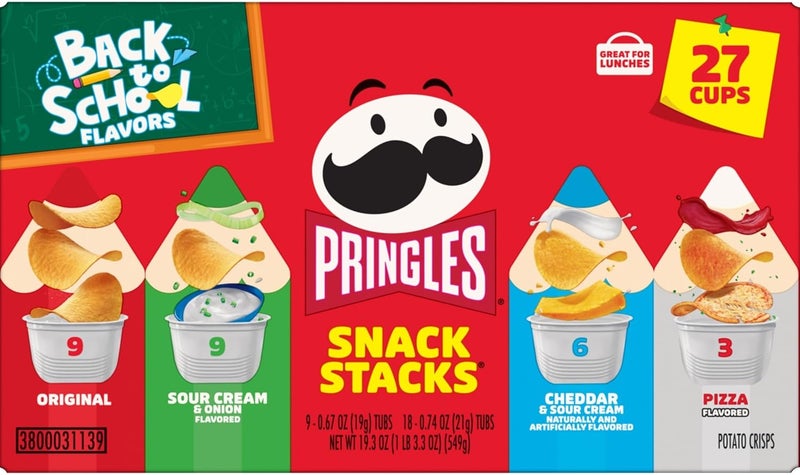 Pringles Snack Stacks Variety Pack - 27 Cups of Potato Crisps with Original, Sour Cream & Onion, Cheddar & Sour Cream, and Pizza Flavors - Image 5