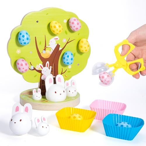Woodtoe Easter Toys for Toddlers Magnetic Easter Eggs Picking Easter Bunny Toy Montessori Toys for 3 4 5 6 Year Old Wooden Sensory Color Sorting Toys Spring Easter Basket Stuffers Gifts for Kids - Image 1