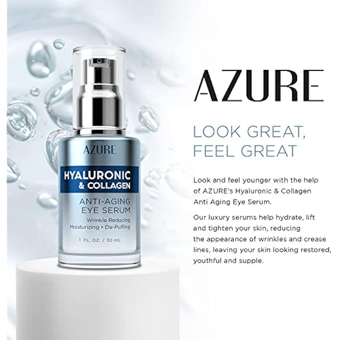 AZURE Hyaluronic & Collagen Anti Aging Eye Serum - Moisturizing, Replenishing & De-Puffing | Reduces Wrinkles, Fine Lines & Under Eye Bags | Locks In Moisture Hydrating Skin | Made in Korea - 30mL - Image 3