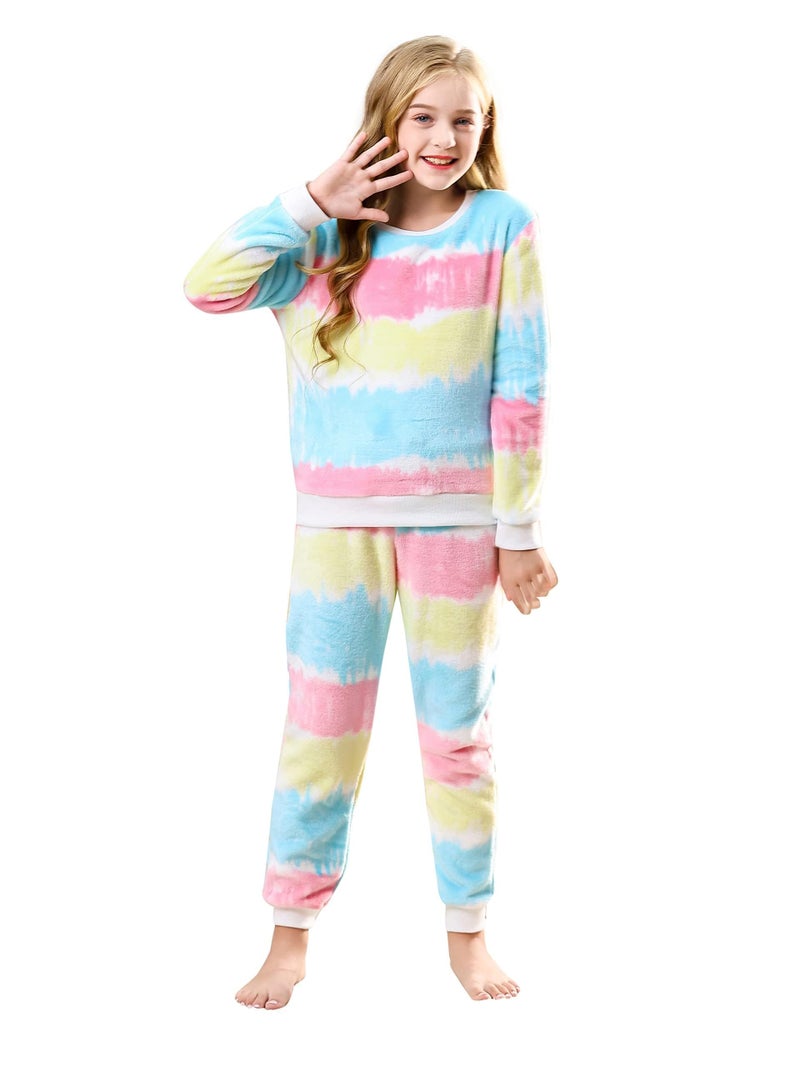 V.&GRIN VGRIN Girls Fleece Pajamas Soft Cozy Pullover Sweatshirt Pants Set for Kids 716 YearsRainbow 1012 - Image 2