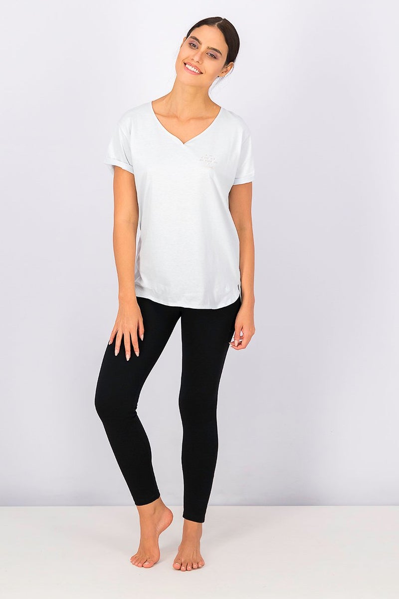 TRIUMPH Women V-neck Short Sleeve Top, Light Blue - Image 3