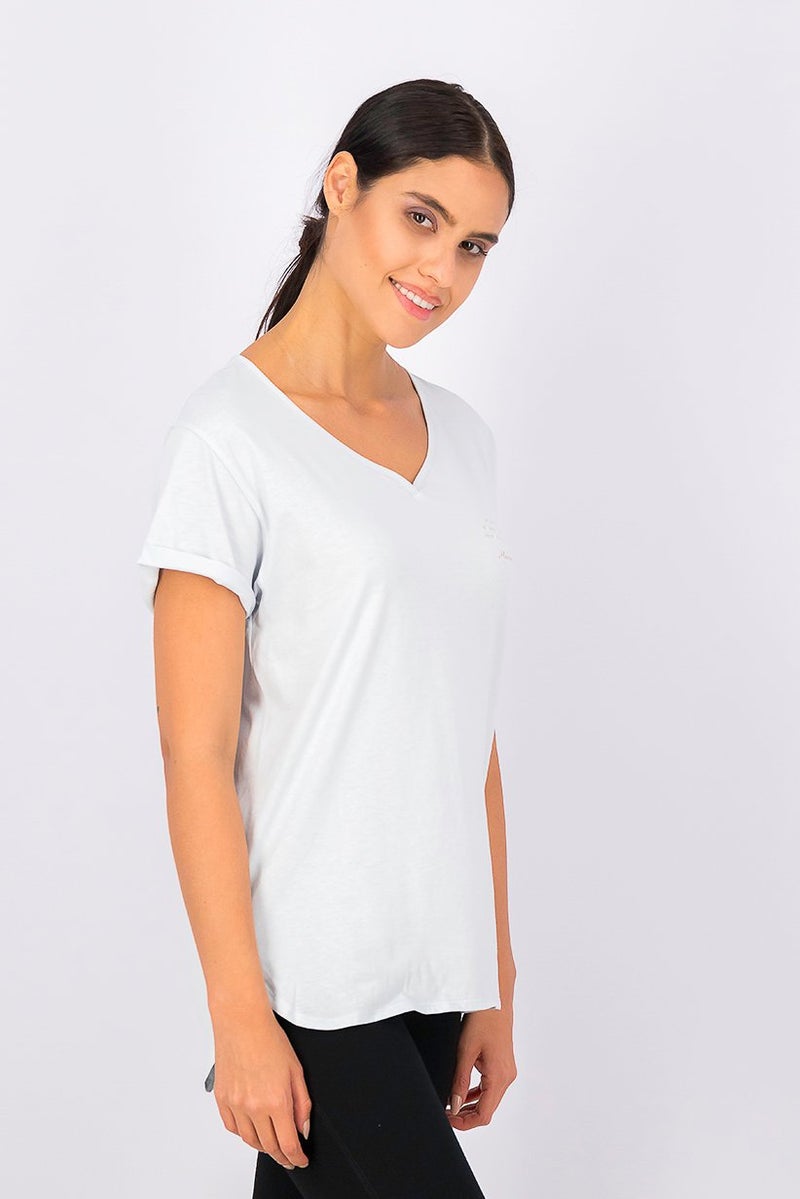 TRIUMPH Women V-neck Short Sleeve Top, Light Blue - Image 4