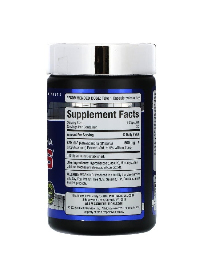 Allmax - ALLMAX, Essentials, Ashwagandha KSM-66, 600 mg, 60 Veggie Caps (300 mg per Capsule) - Image 1