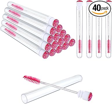 Grevosea مجموعة أنابيب فرش الماسكارا 40 قطعة 20 أنبوب ماسكارا فارغ مع 20 فرشاة رموش أداة مكياج فرشاة رموش مع فرشاة تنظيف الأنابيب لتمديد الرموش وعصا الماسكارا - Image 1