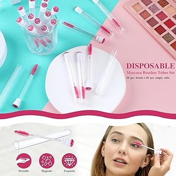 Grevosea مجموعة أنابيب فرش الماسكارا 40 قطعة 20 أنبوب ماسكارا فارغ مع 20 فرشاة رموش أداة مكياج فرشاة رموش مع فرشاة تنظيف الأنابيب لتمديد الرموش وعصا الماسكارا - Image 5