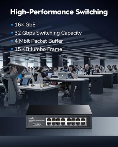 Cudy GS1016E 16 Port Light Smart Managed Gigabit Switch Plug Play Sturdy Metal wShielded Ports QoS VLAN IGMP LAG RackMountable Steel Case - Image 3