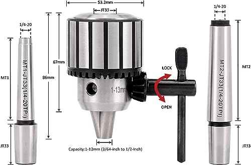 KingTool 4 Pcs Drill Chuck Set - 1/2-Inch Drill Chuck with Chuck Key with #1 (JT33-MT1) and #2 (JT33-MT2) Morse Taper Arbor - Image 2