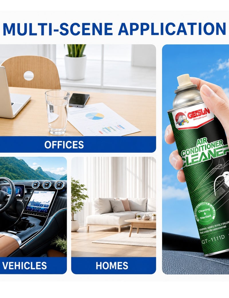 GETSUN Air Conditioner Cleaner Foam Spray 500ml – AC Vent Cleaner, HVAC Coil Cleaning Foam, Odor Remover, Air Freshening Formula, Deep Cleaning Foam for Car AC, Home AC, Office Air Conditioning Systems . GT-1111D - Image 2