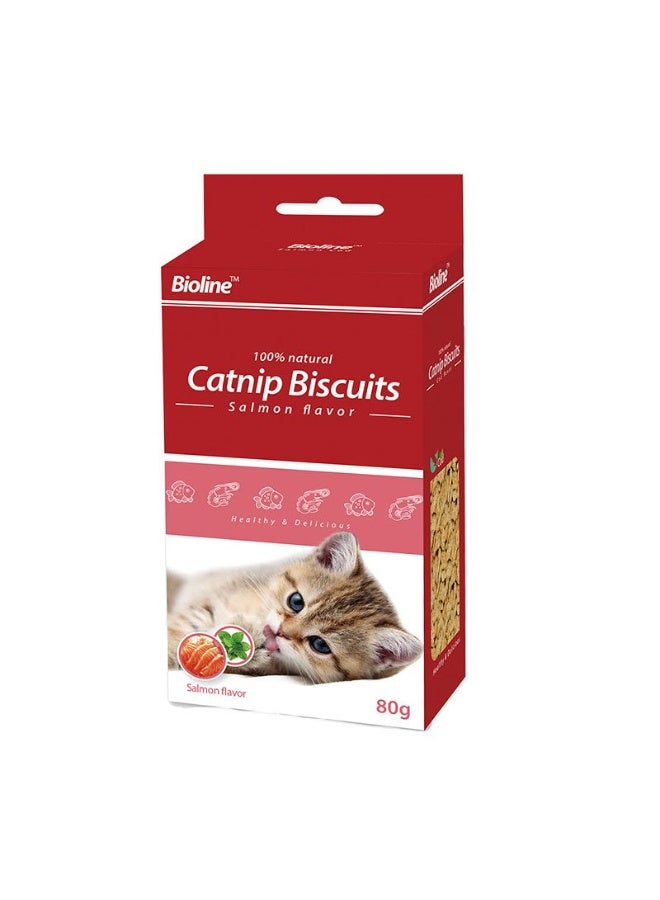 Bioline Biscuits Crunchy Cat Treats with Natural Catnip & Salmon Taste  80g - Image 1
