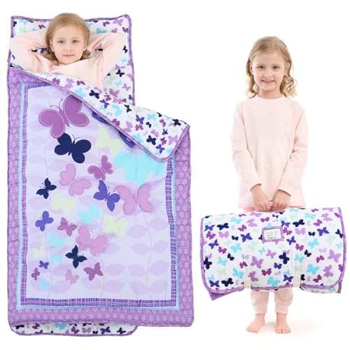 UOMNY Toddler Nap Mat Girls-Unicorns Nap Mats with Removable Pillow Toddler Sleeping Bag for Preschool Daycare 53x21 Inch - Image 1