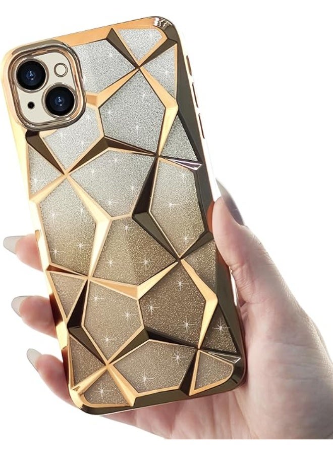 Compatible with iPhone 14 Plus Case Plating Bling Gradient Glitter Clear Cover Soft TPU Silicone Cute Camera Protection Shockproof Back for Women Girls Case - Gold