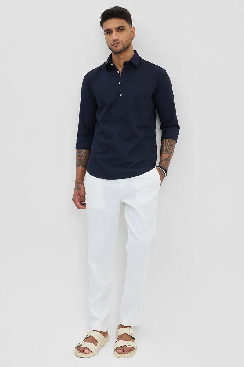 سنيتش Navy Solid Long Sleeve Slim Fit Shirt