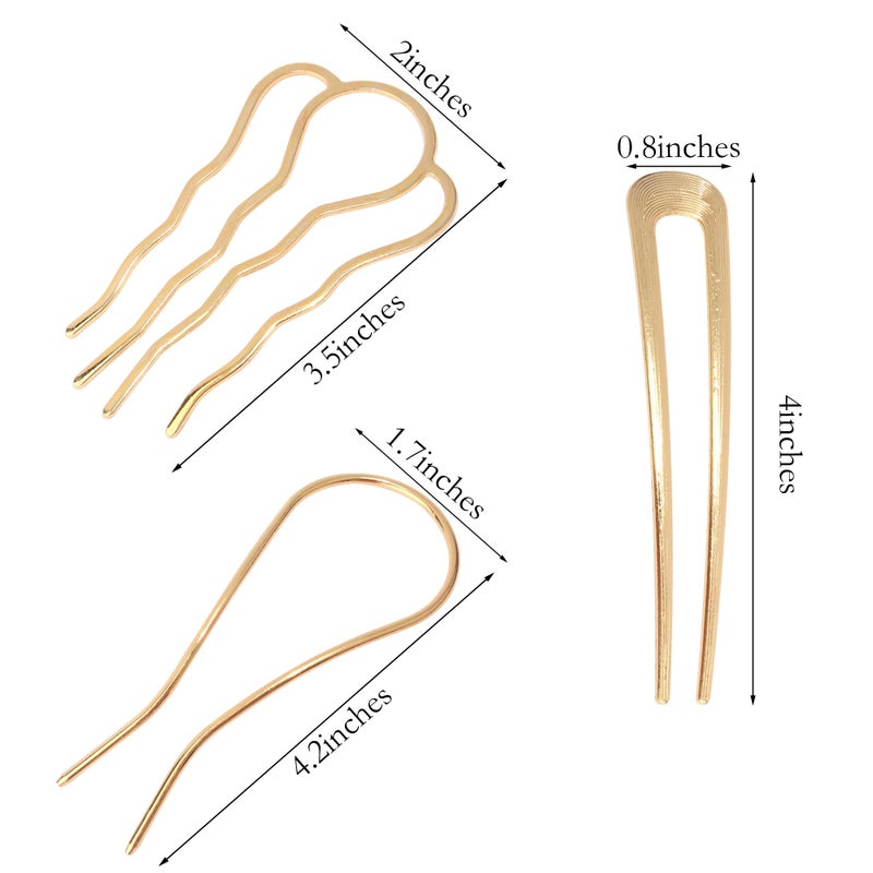 Chanaco French Hair Pins for Women Gold Silver Updo Hair Accessories U Shaped Hair Pins for Buns Twist Hairpin for Styling Metal Hair Fork with Combs for Girls Non Slip Hair Sticks for Thick Hair - Image 5