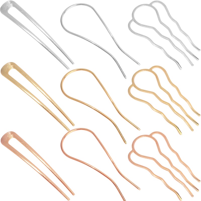 Chanaco French Hair Pins for Women Gold Silver Updo Hair Accessories U Shaped Hair Pins for Buns Twist Hairpin for Styling Metal Hair Fork with Combs for Girls Non Slip Hair Sticks for Thick Hair - Image 1