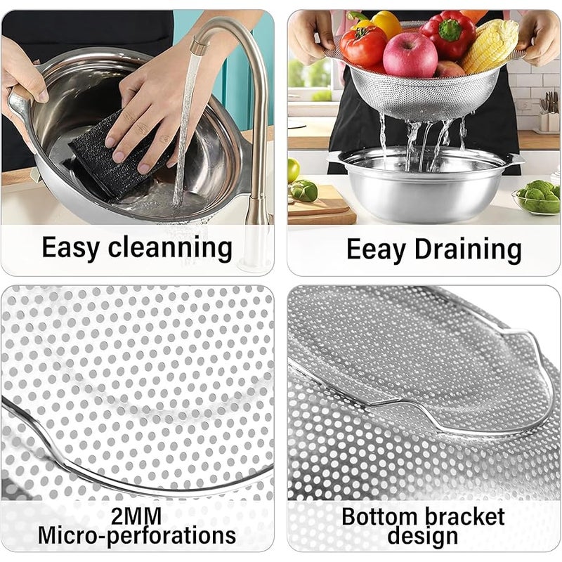 Stainless Steel Colander for Kitchen, 2.5QT Rice Washer Strainer with Mixing Bowl, Colander Bowl Set with Microporous for Washing Rice, Pasta, Spaghetti, Fruits, Dishwasher Safe(2PC) - Image 5