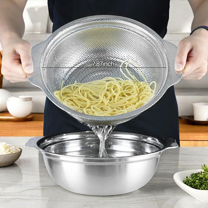 Stainless Steel Colander for Kitchen, 2.5QT Rice Washer Strainer with Mixing Bowl, Colander Bowl Set with Microporous for Washing Rice, Pasta, Spaghetti, Fruits, Dishwasher Safe(2PC) - Image 2