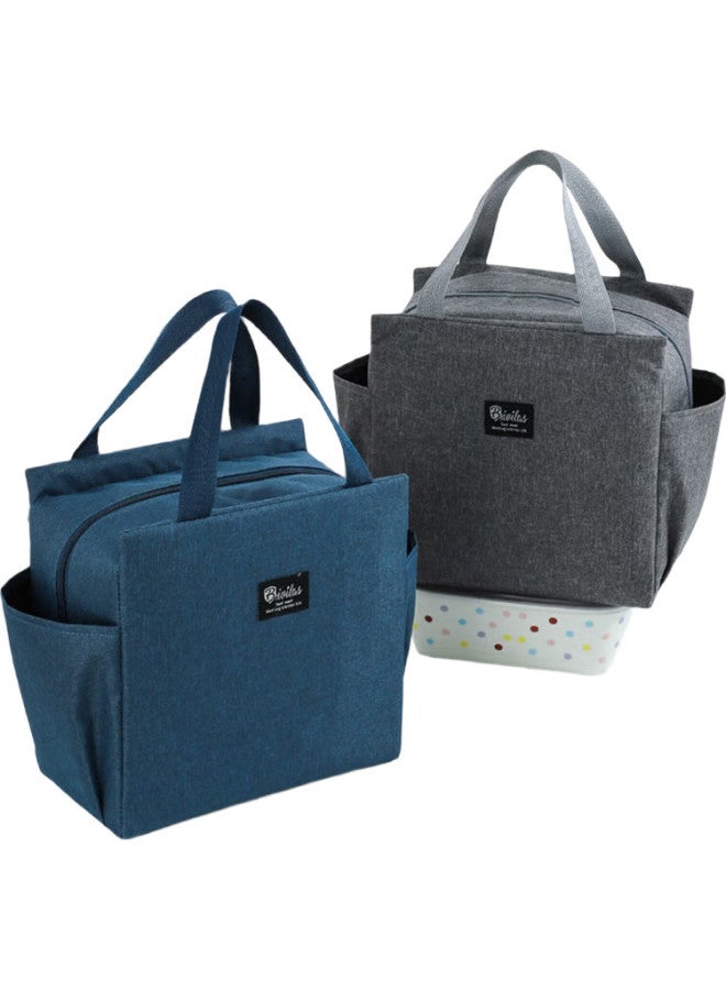 Mengting Double-Layer Aluminum Foil Insulated Bag, Picnic Bag, Lunch Box, Bento Box, Waterproof Thickened Navy Blue - Image 3