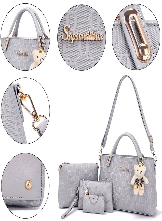Soperwillton Purse for Women Fashion Medium Shoulder Bag Crossbody Bag Top Handle Tote Handbag Set 4PCS, Grey, Medium - Image 4